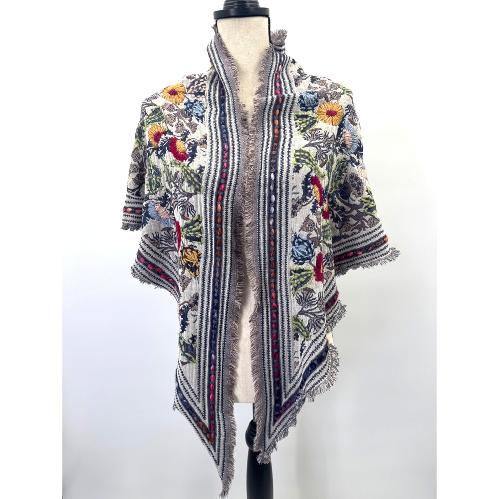 J Jill Woven Winter Bloom Embroidered Traingle Scarf Shawl Wrap 72x27 Woven Wool - Picture 3 of 13